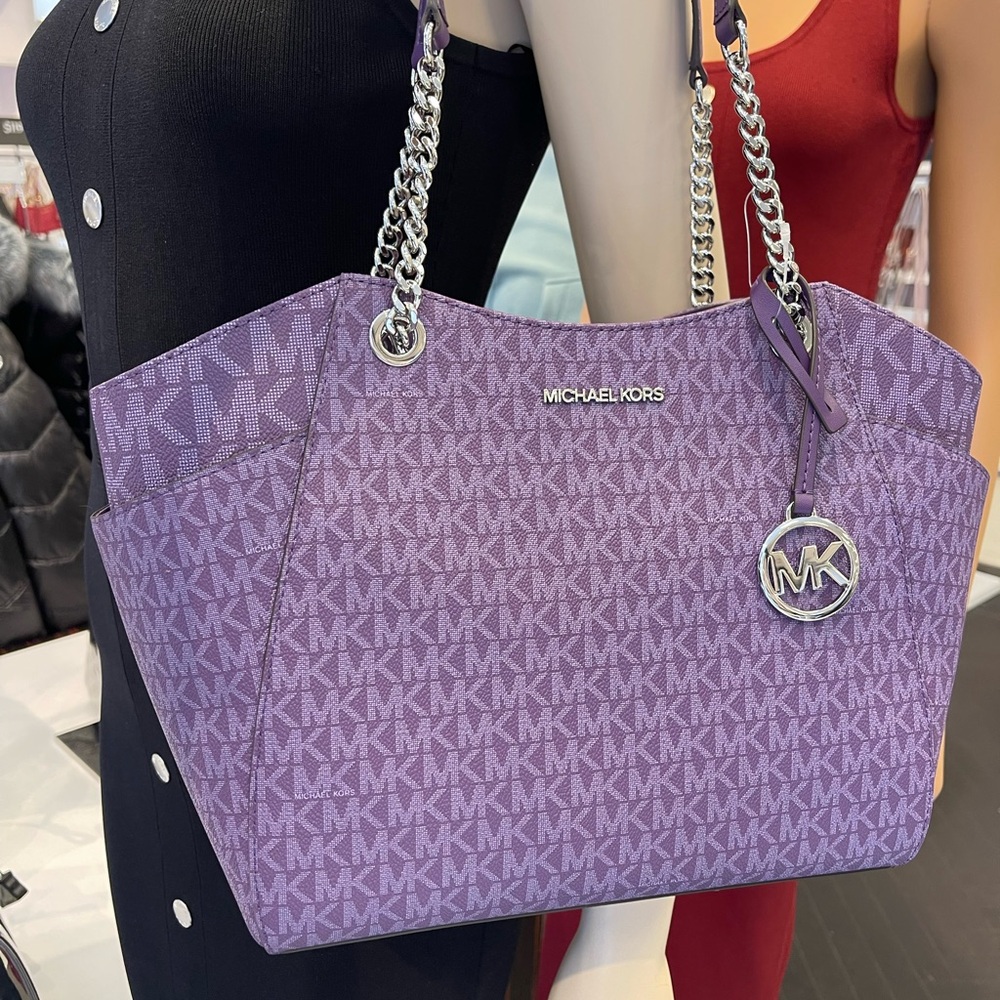 MICHAEL KORS 
Jet Set Travel Lg Signature Chain Shoulder Tote Bag
Dark Purple - Picture 14 of 16